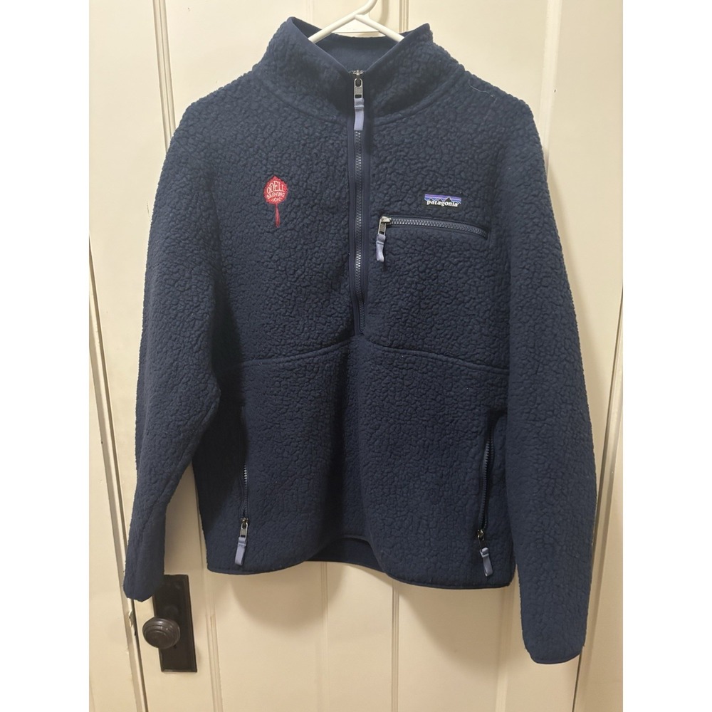 Patagonia‎ Retro Deep Pile Pullover Quarter Zip Men's L Blue Logo Brewery
